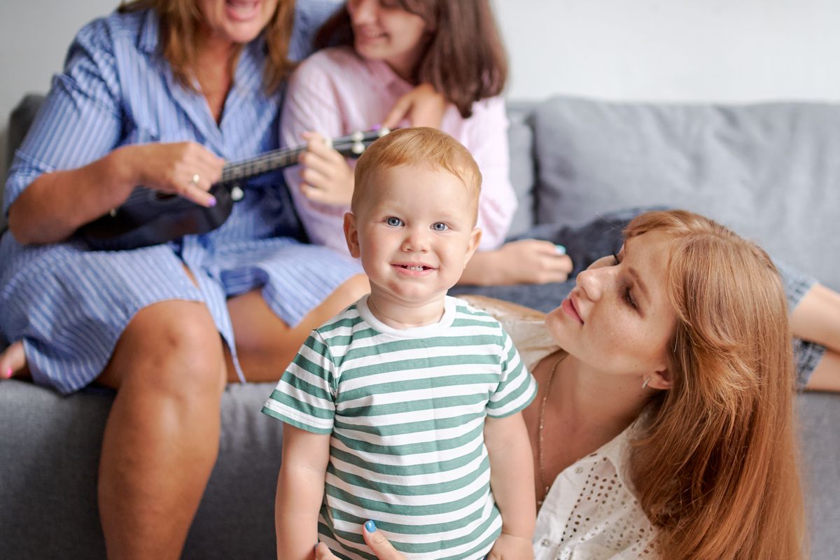 Multigenerational family spending time together at home